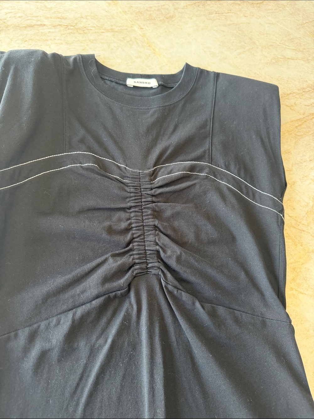 Sandro Black Maxi Dress with White Contrast Stitching